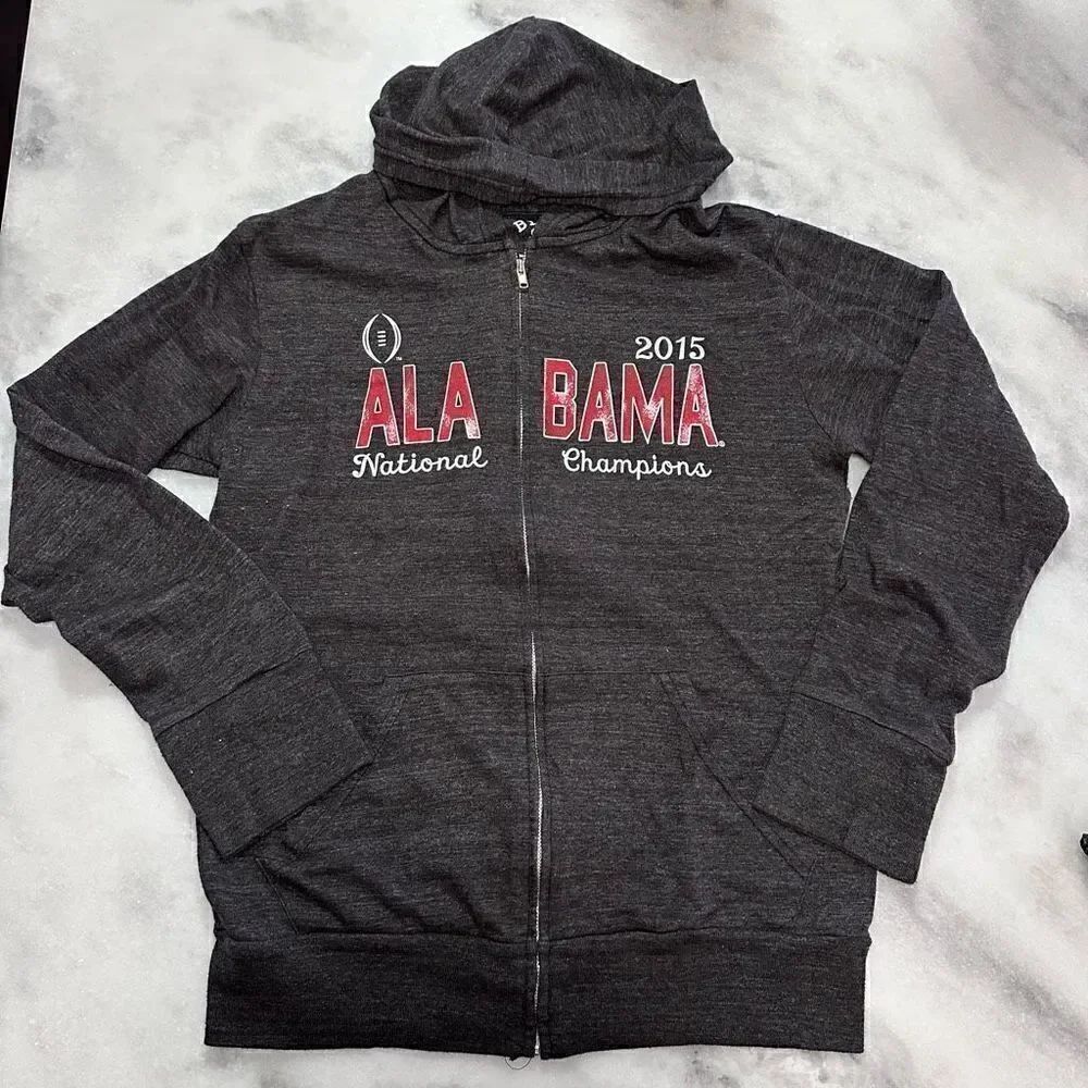 Womens 2015 Vintage Alabama National Champions Dark Grey Zippered Cotton Hoodie